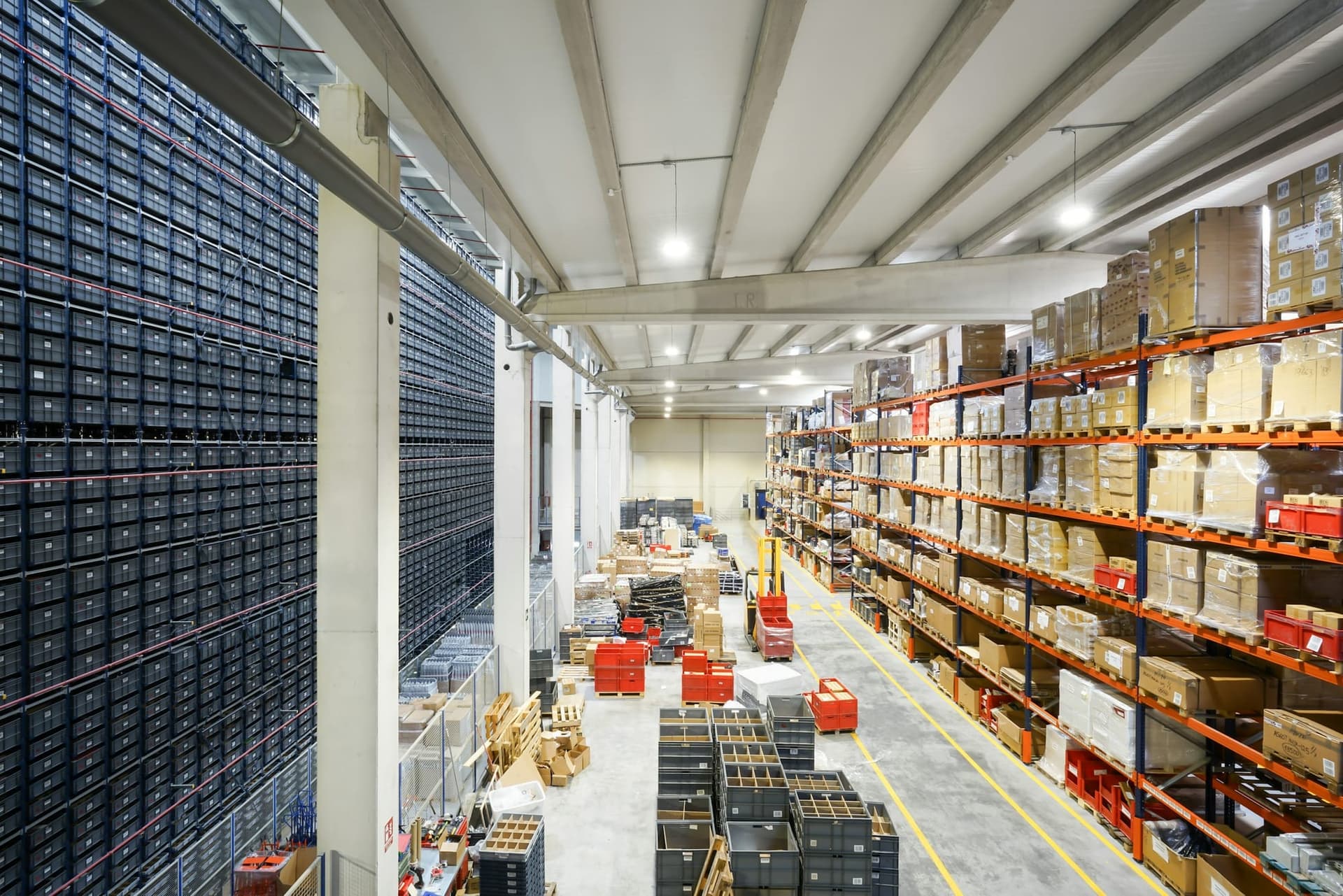 Racking and palletised goods inside a large distribution centre