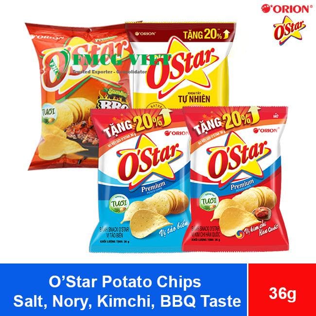 Orion O’Star Potato Chips Snack Salt, Nory, Kimchi, BBQ Taste 32g x 80 Bags wholesale product