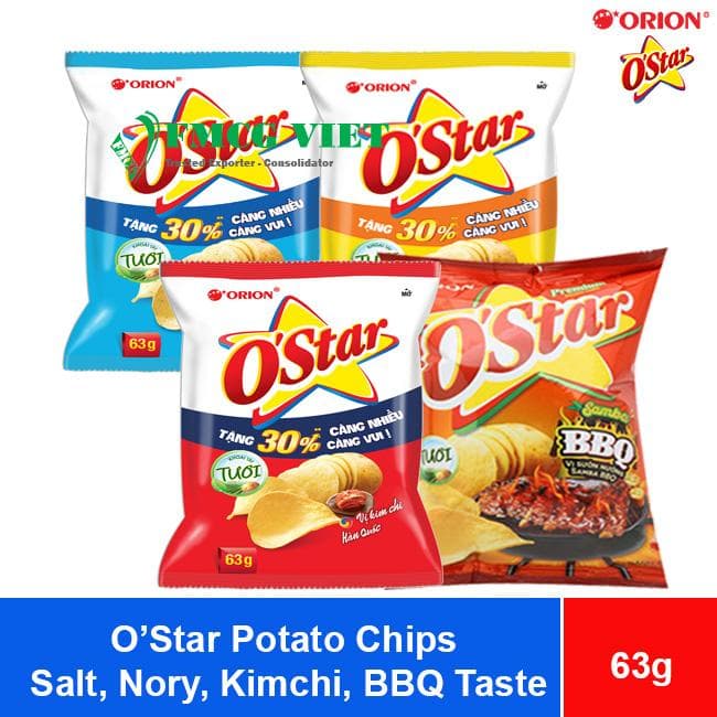 Orion O’Star Potato Chips Snack Salt, Nory, Kimchi, BBQ Taste 63g x 30 Bags wholesale product