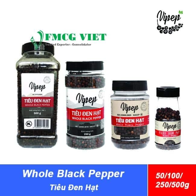 Whole Black Pepper Vipep 50g, 100g, 250g, 500g wholesale product