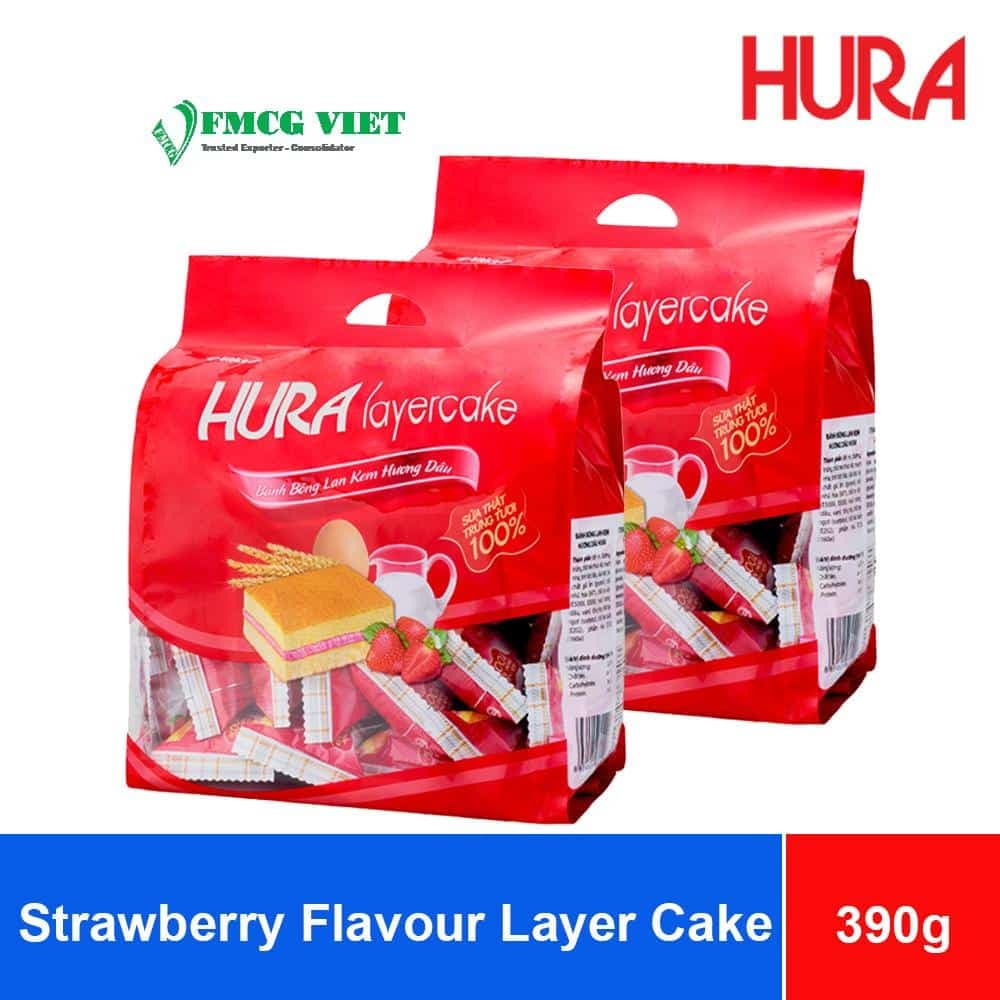 Bibica Hura Strawberry Flavour Layer Cake 390g x 12 Bags wholesale product