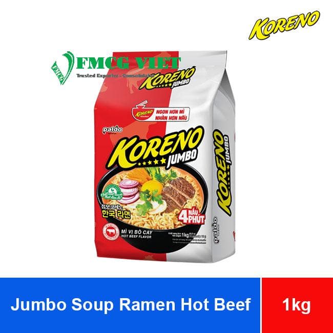 Koreno Jumbo Soup Ramen Noodles Hot Beef Flavor 1kg x 10 Bags wholesale product