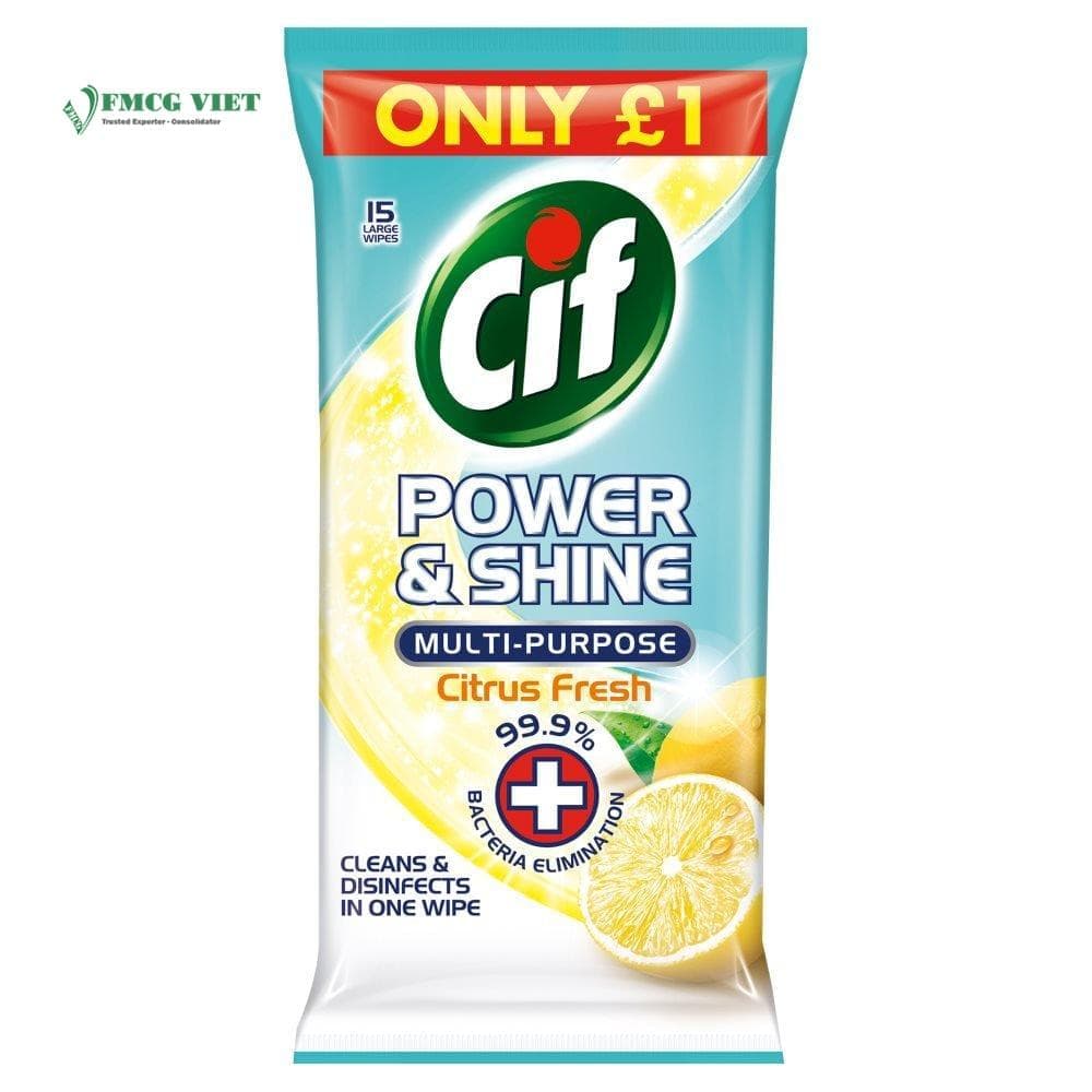 Cif Surface Cleaner Wipes 15pcs Multipurpose Power & Shine Citrus Fresh wholesale product