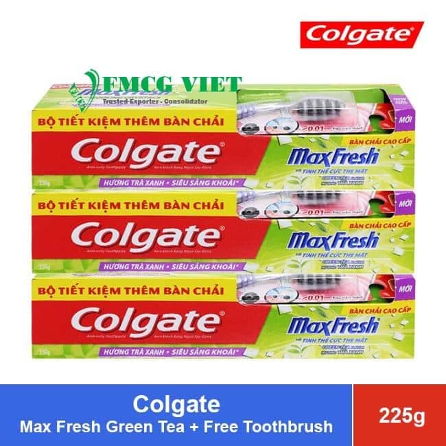 Colgate Toothpaste 225g Max Fresh Cool Crystal Green Tea + Toothbrush wholesale product