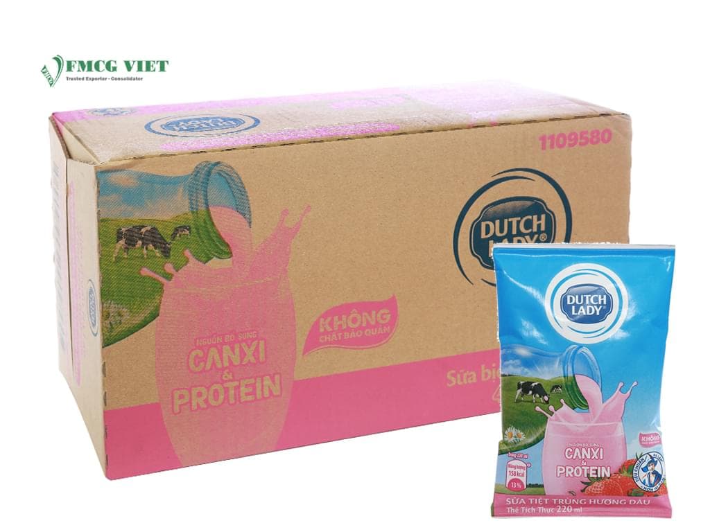Dutch Lady UHT Strawberry Flavored Milk Bag 220ml x48 Canxi and Protein wholesale product