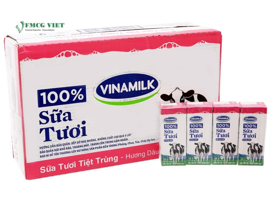 Vinamilk UHT Strawberry Flavored Fresh Milk Box 180mlx48 wholesale product