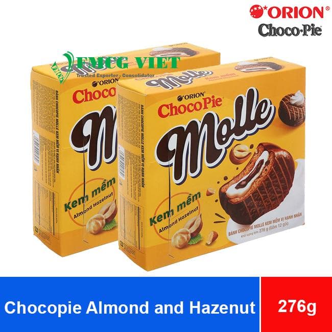 Orion Chocopie Almond and Hazenut Soft Cake 276g (23g x 12 packs) x 8 Boxes wholesale product