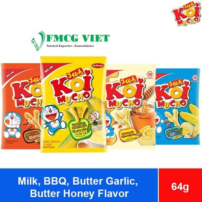 Koikeya Koimucho Corn Snack Milk, BBQ, Butter Garlic, Butter Honey Flavor 64gr x 40 Bags wholesale product