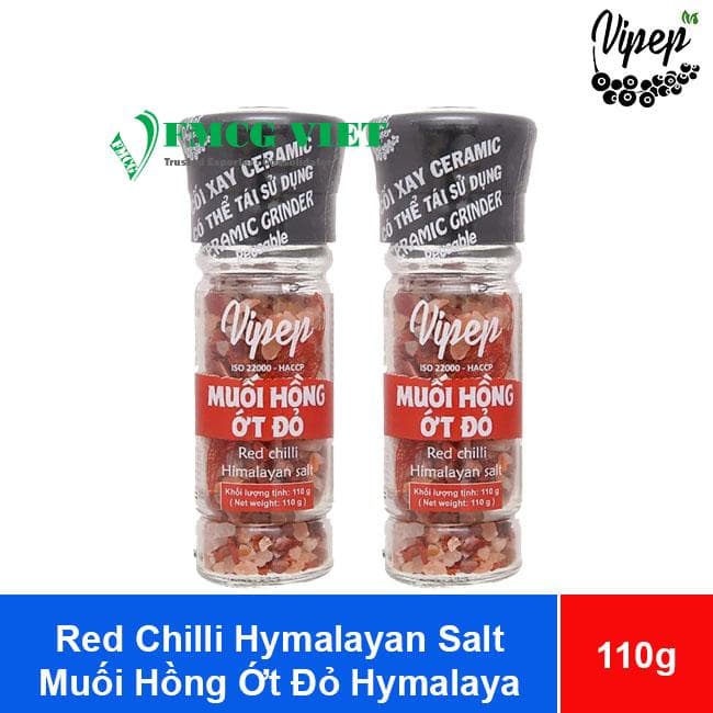 Vipep Red Chilli Himalayan Salt 110g x 6 Jars With Lid Of Mill (Muối Hồng Ớt Đỏ Hymalaya) wholesale product