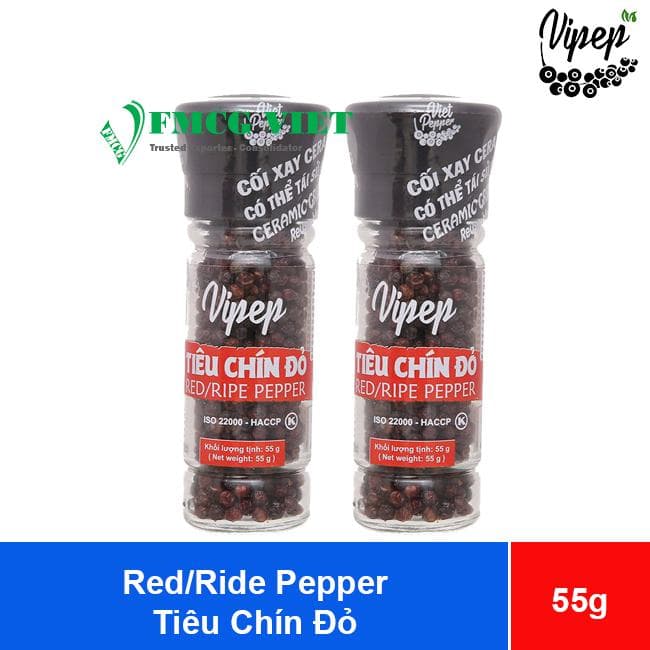 Vipep Red/Ride Pepper 55g x 6 Jars (With Lid Of Mill) (Tiêu Chín Đỏ) wholesale product