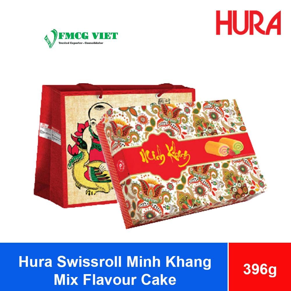 Bibica Hura Swissroll Minh Khang Mix Strawberry And Pandan Flavour Cake 396g x 10 Boxes wholesale product