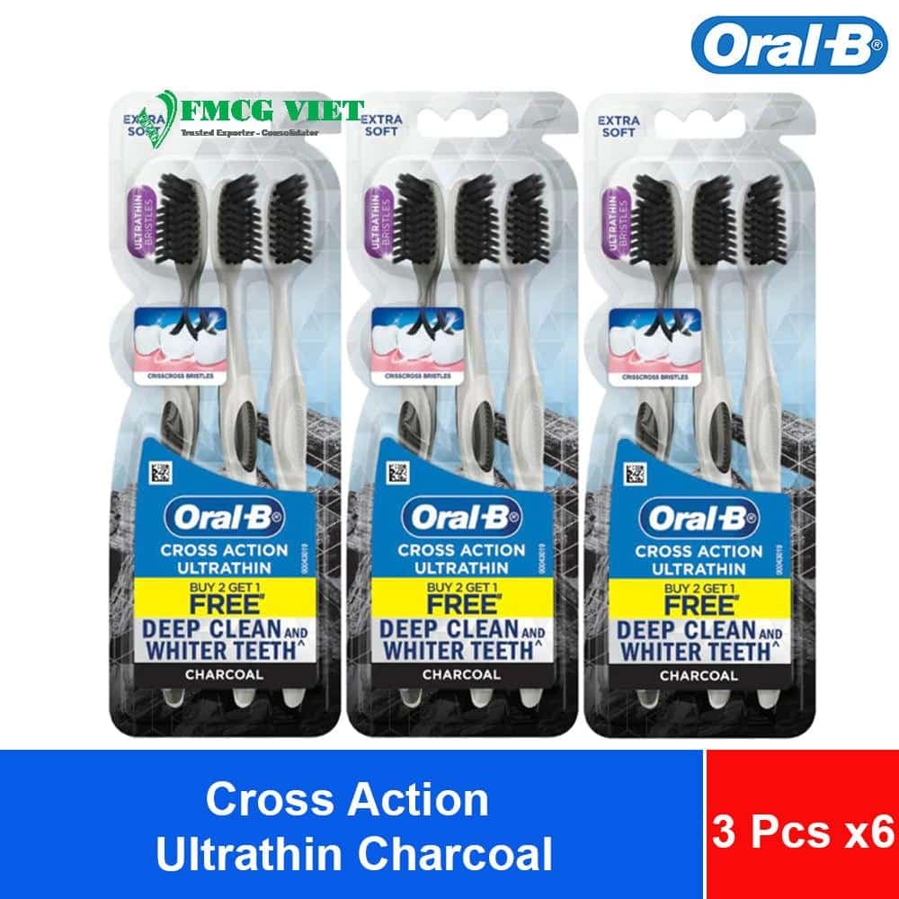 Oral-B Toothbrush Cross Action UltraThin Charcoal – Pack of 3 x6 Sheets x16 wholesale product