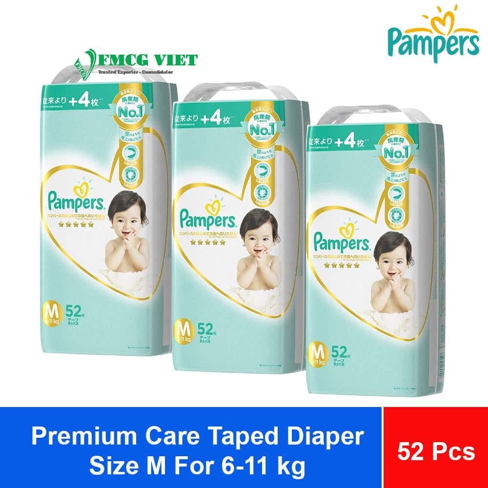 Pampers Premium Care Taped Diaper Size M52 For 6-11 kg x3 Bags wholesale product